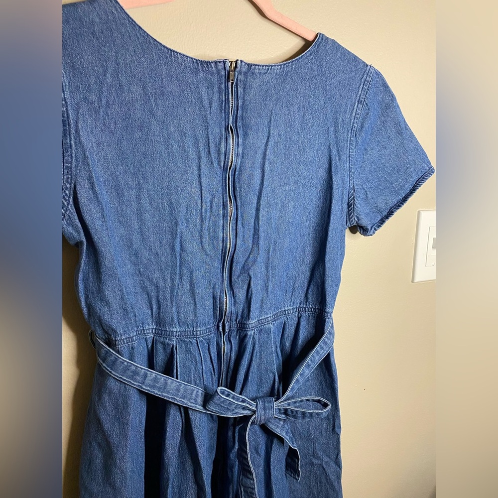 Classy Vintage 90s Floral Embroidered Cottagecore Blue Denim Maxi Tie-Back Dress - Picture 10 of 10